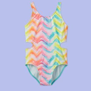 Girl’s Chevron Tie-Dye One Piece Swimsuit